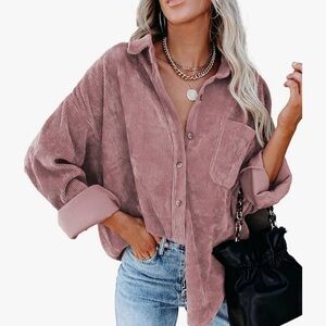 Like New Casual Corduroy Button-Up Shirt in Dusty Rose — Size M — $25